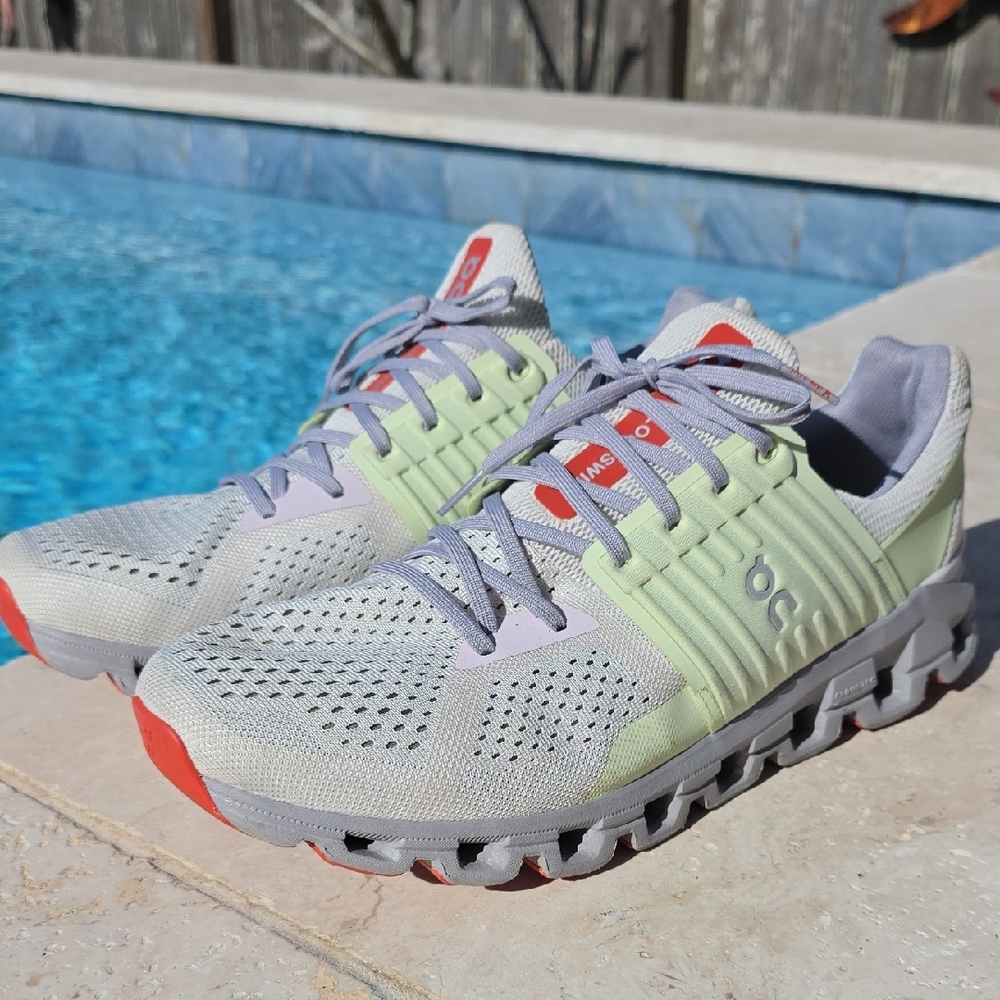 On Men's Cloudswift 2 Running Cloud Sneakers in Light Gray and Lime (Ice)
